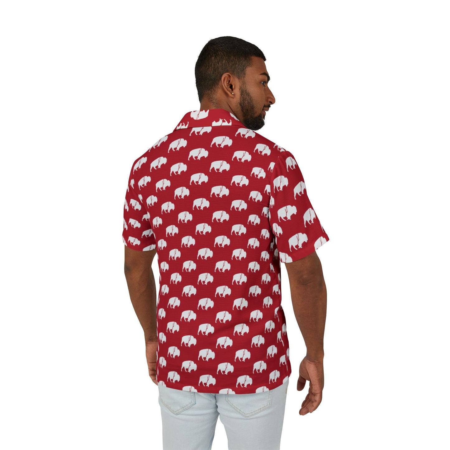 QKA Bills Backers White Standing Buffalo Hawaiian Shirt