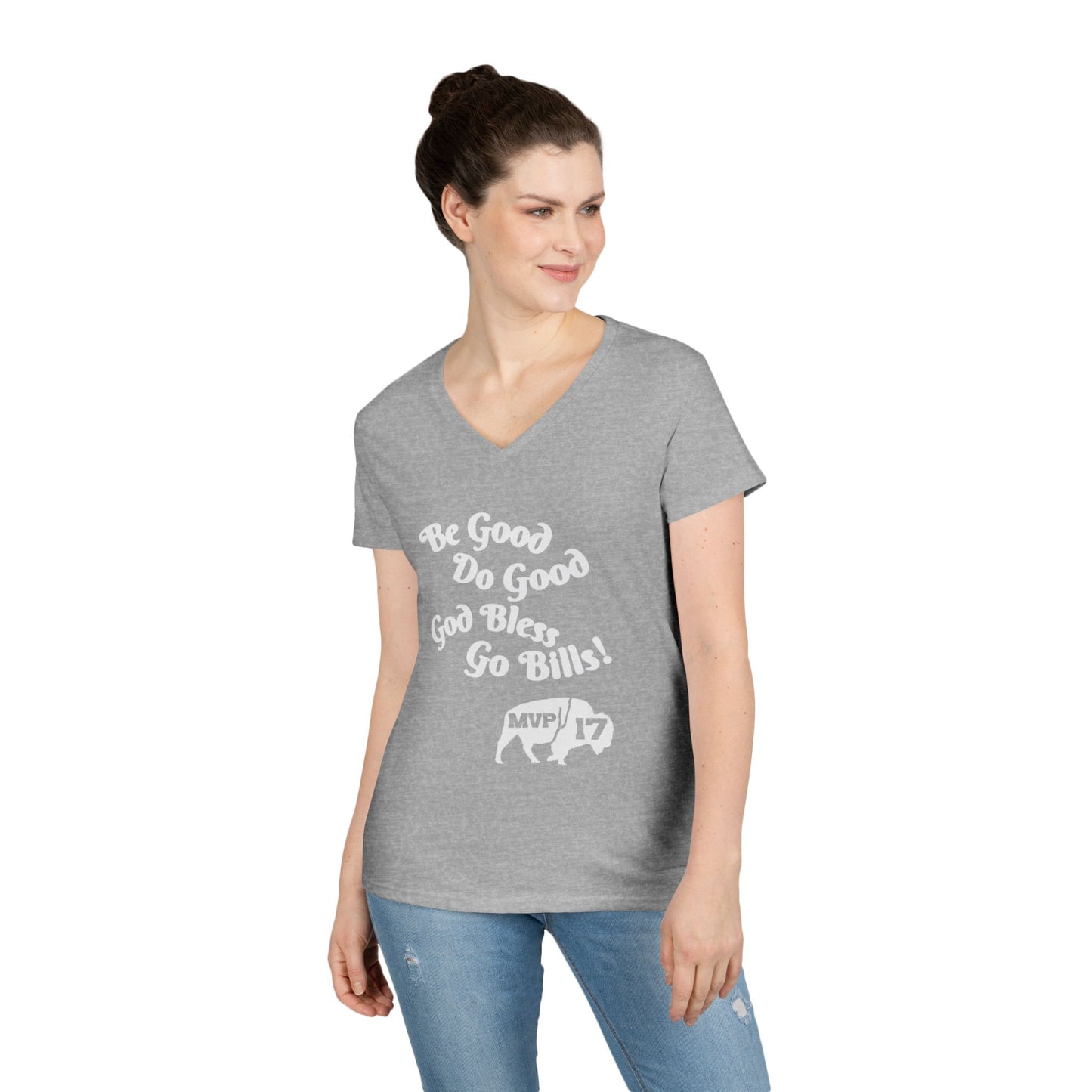 V-Neck T-Shirt - MVP 17's Quote 'Be Good, Do Good, God Bless, Go Bills'