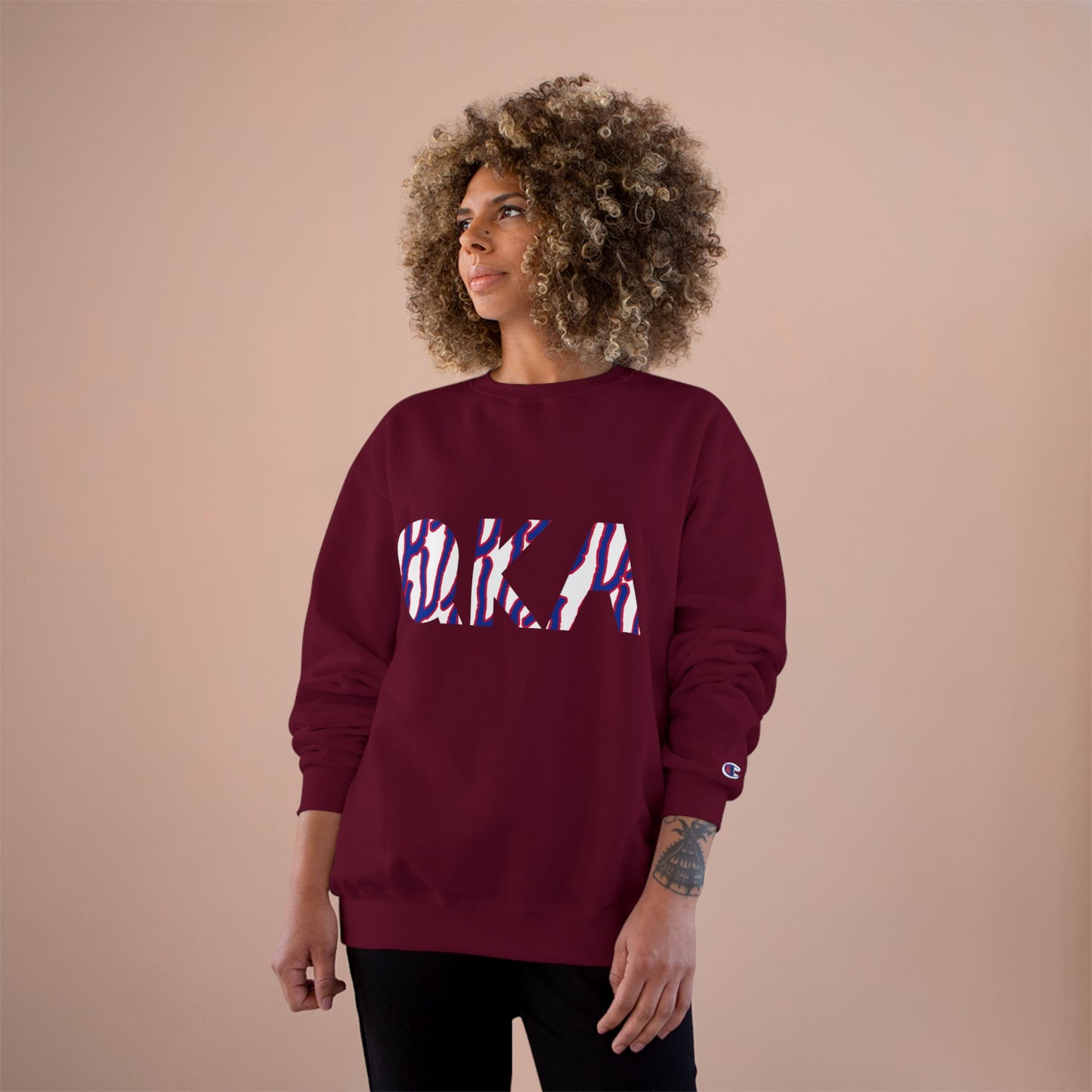 Stylish O.K.A. Champion Sweatshirt, Cozy Casual Wear, Gift for Friends, Ideal for Holidays, Summer Nights, Relaxation, Athleisure