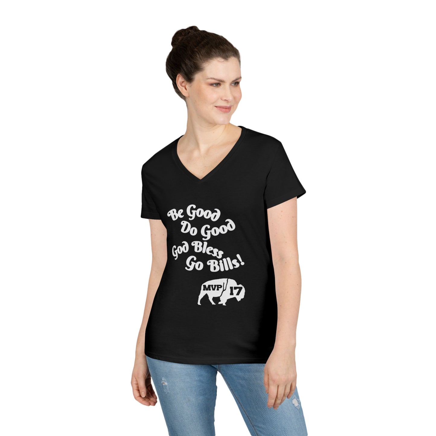 V-Neck T-Shirt - MVP 17's Quote 'Be Good, Do Good, God Bless, Go Bills'