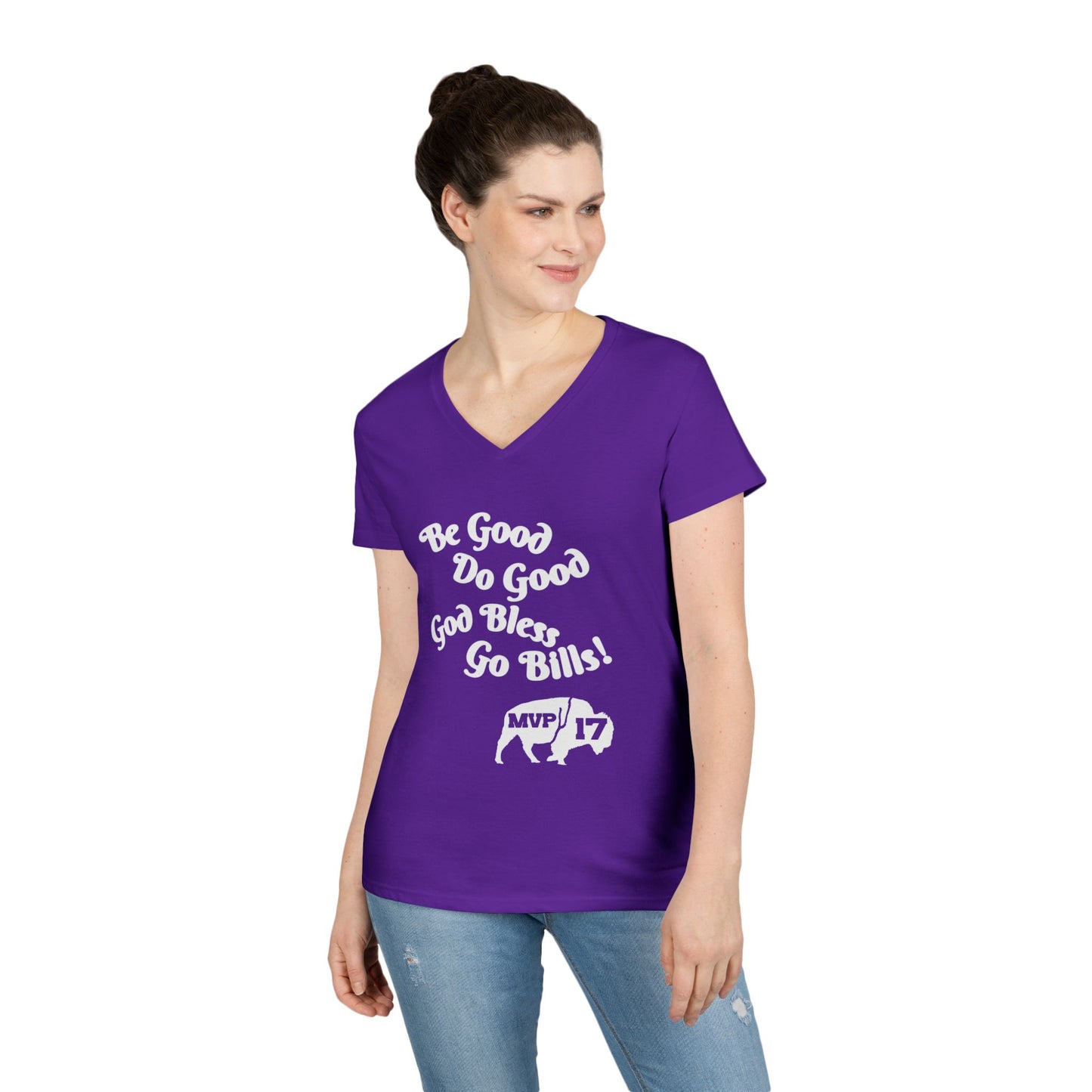 V-Neck T-Shirt - MVP 17's Quote 'Be Good, Do Good, God Bless, Go Bills'