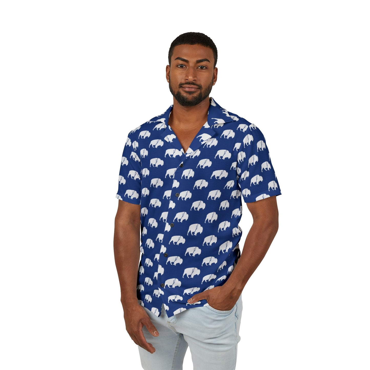 QKA Bills Backers White Standing Buffalo Hawaiian Shirt