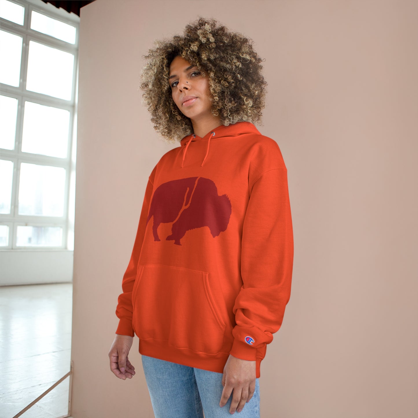 QKA Bills Backers Red Standing Buffalo Champion Hoodie