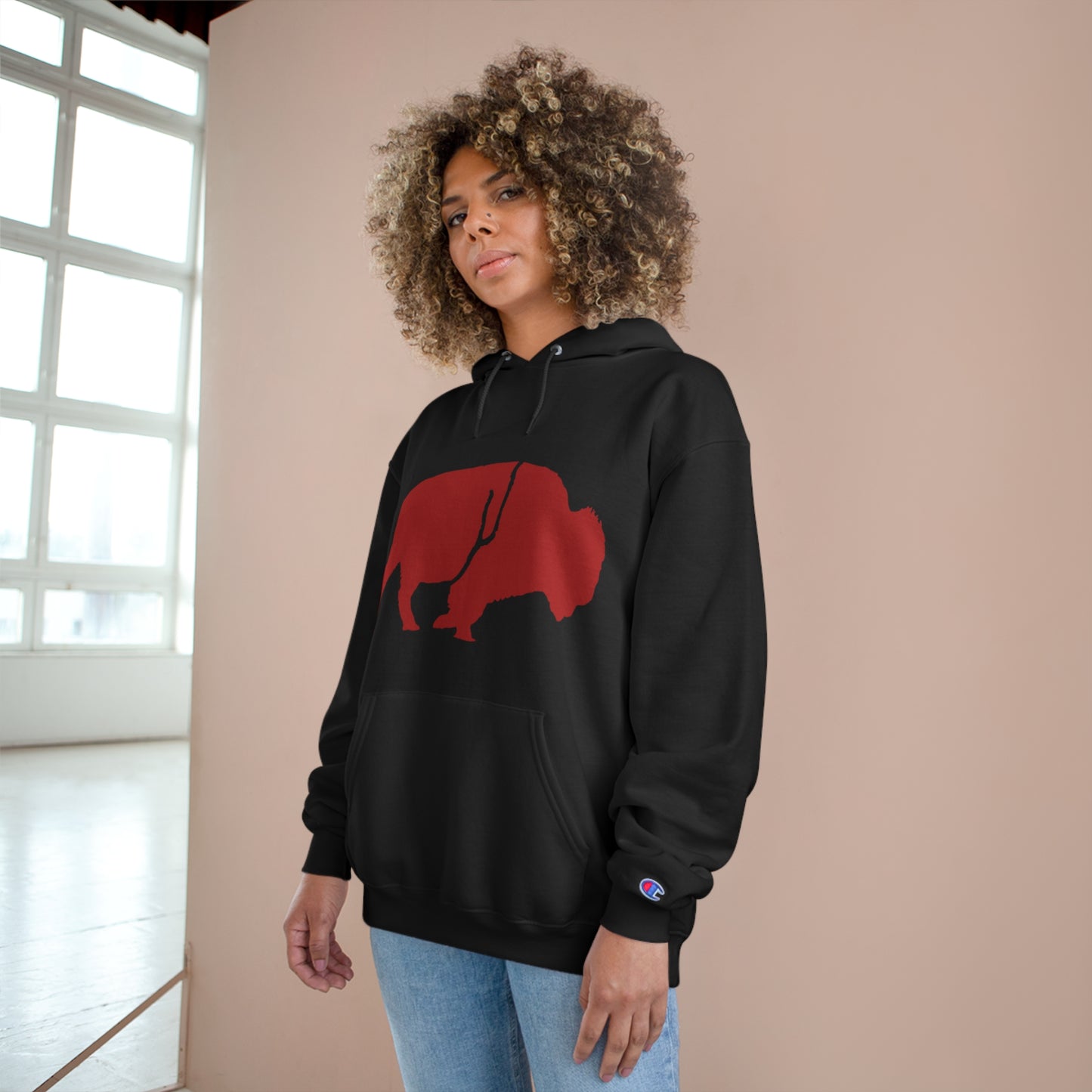 QKA Bills Backers Red Standing Buffalo Champion Hoodie