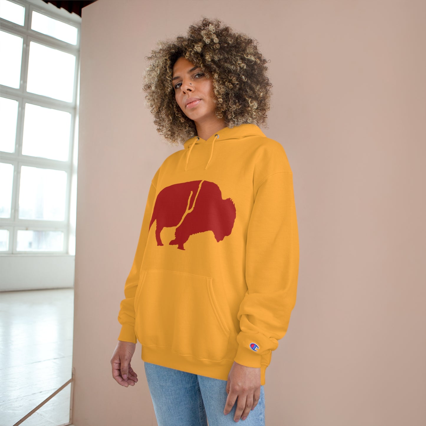 QKA Bills Backers Red Standing Buffalo Champion Hoodie