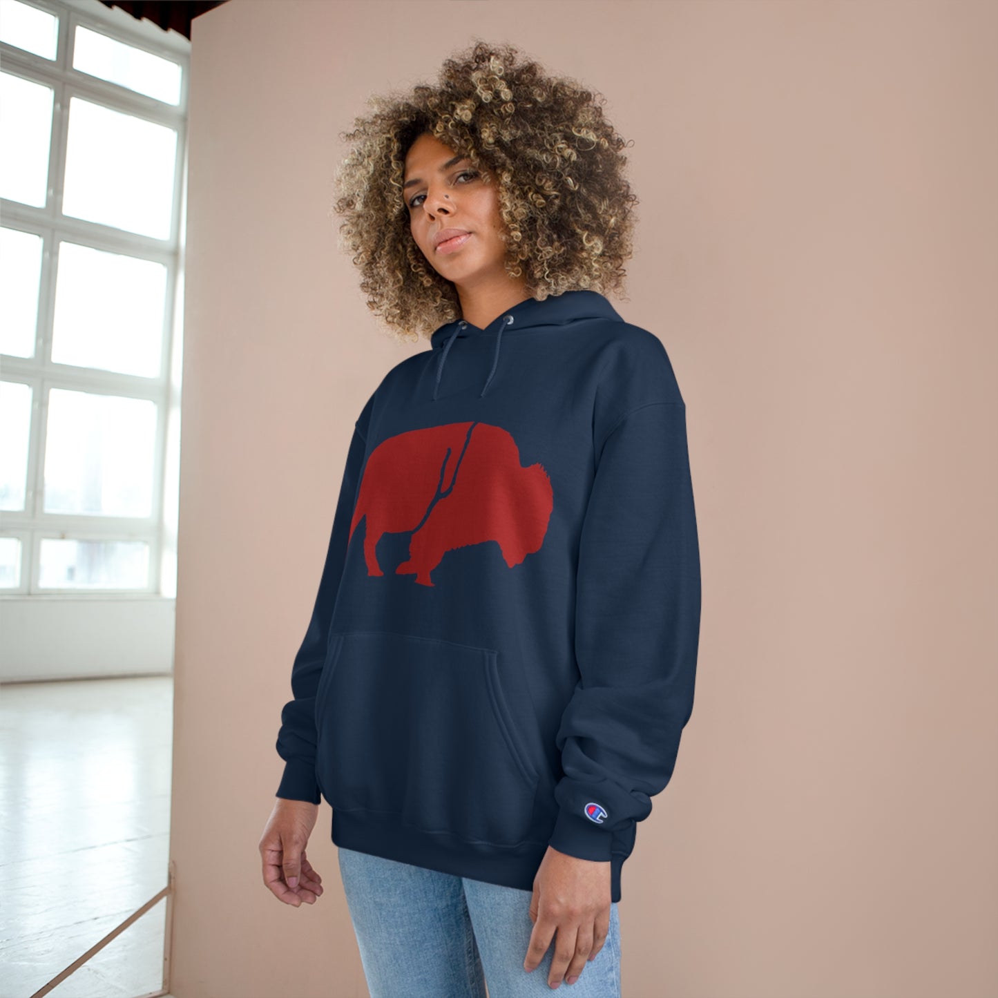 QKA Bills Backers Red Standing Buffalo Champion Hoodie