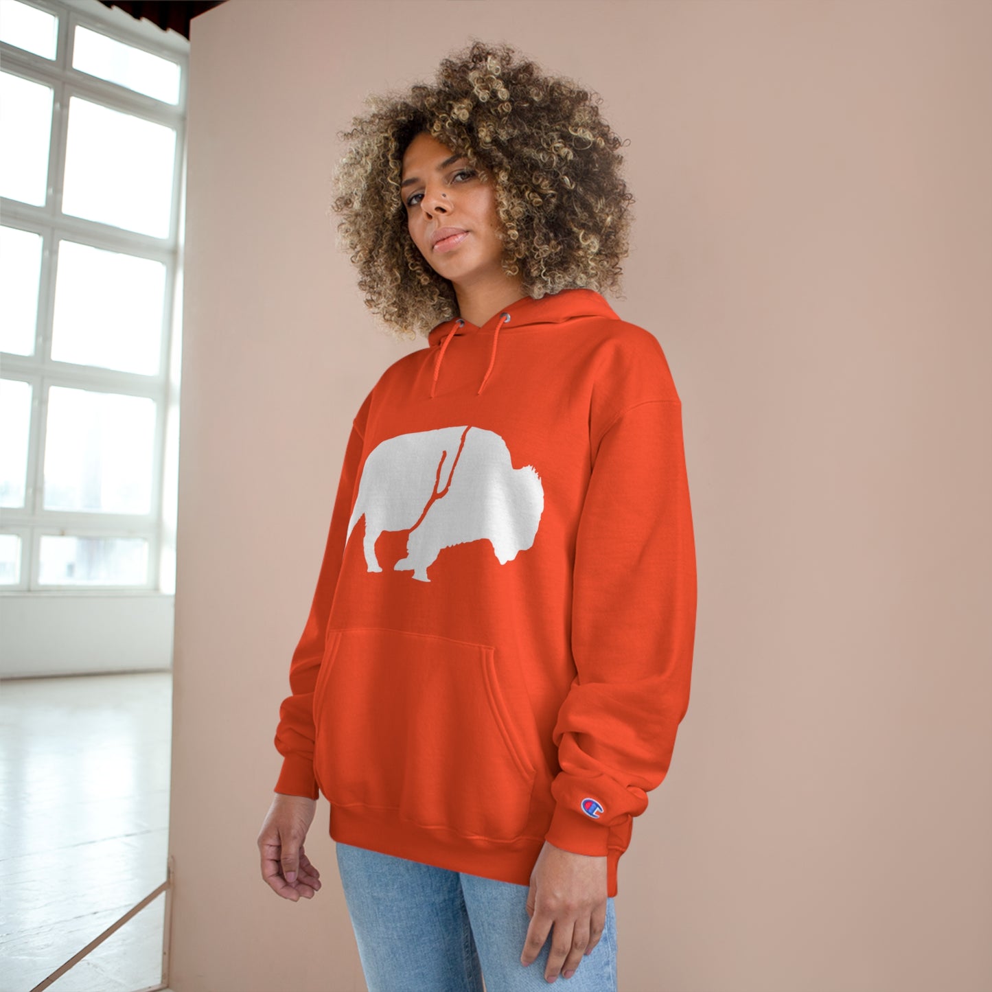QKA Bills Backers White Standing Buffalo Champion Hoodie