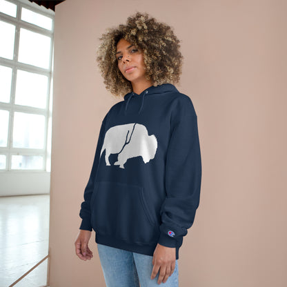 QKA Bills Backers White Standing Buffalo Champion Hoodie