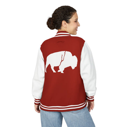 Stylish Unisex Heavyweight Letterman Jacket with Bold Buffalo Design | Perfect for Sports Fans, College Events, and Casual Outings