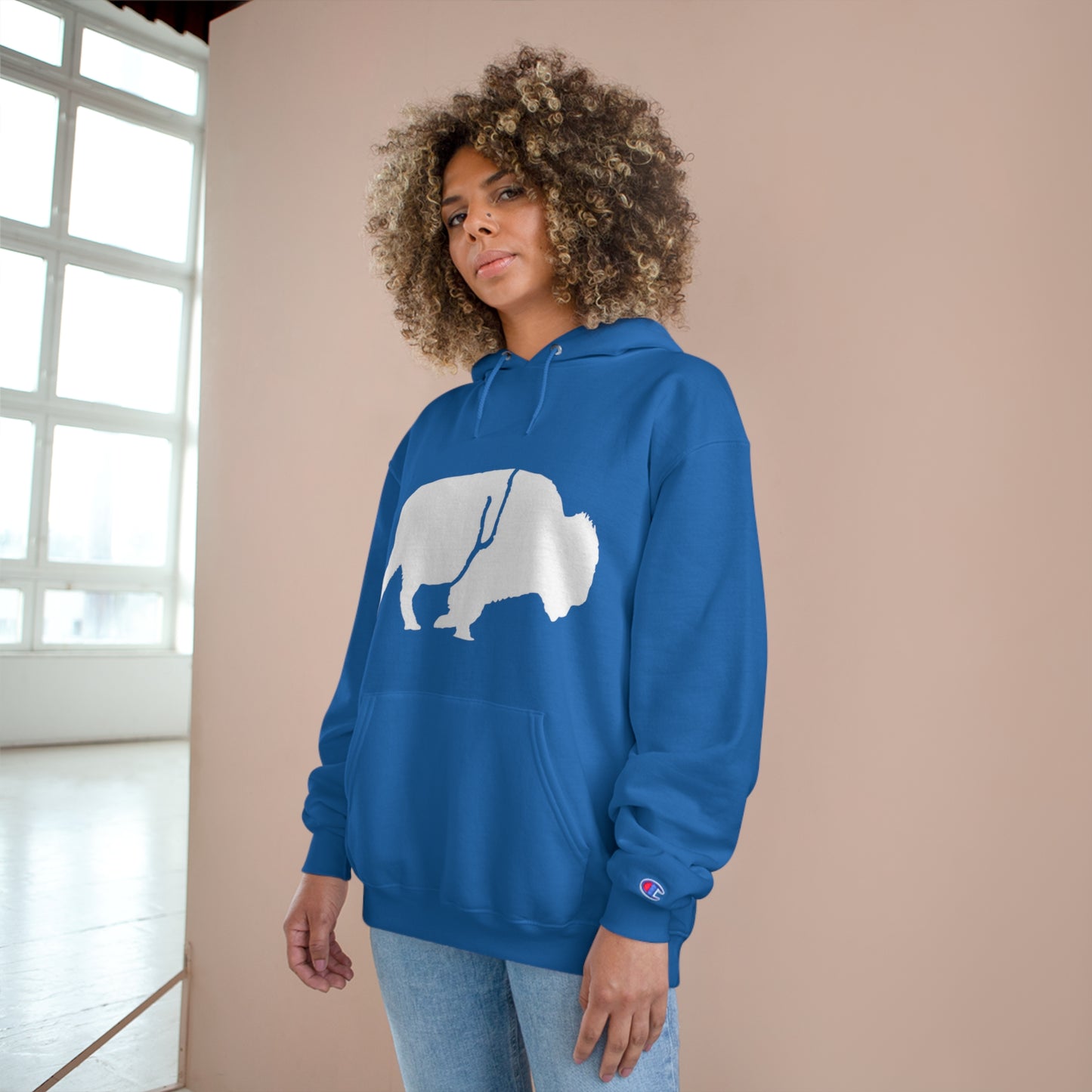 QKA Bills Backers White Standing Buffalo Champion Hoodie