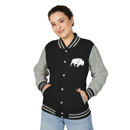 Stylish Unisex Heavyweight Letterman Jacket with Bold Buffalo Design | Perfect for Sports Fans, College Events, and Casual Outings