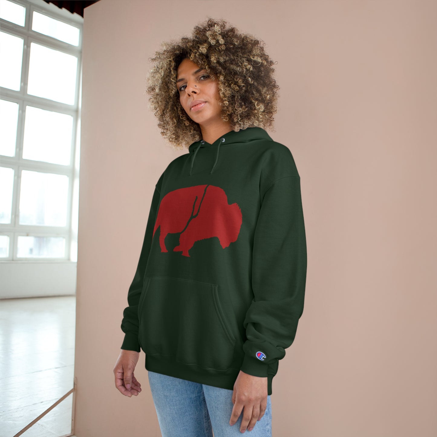 QKA Bills Backers Red Standing Buffalo Champion Hoodie