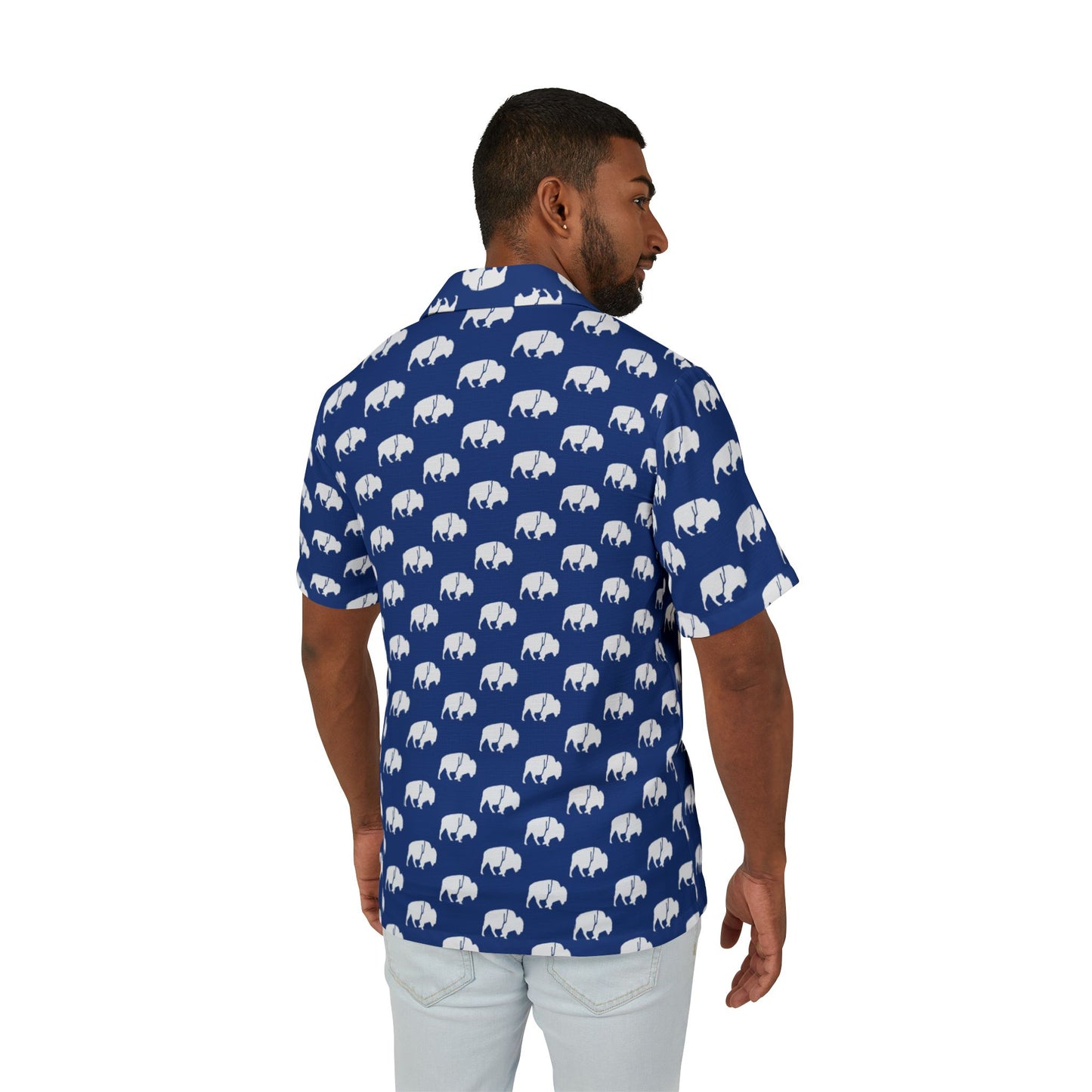 QKA Bills Backers White Standing Buffalo Hawaiian Shirt