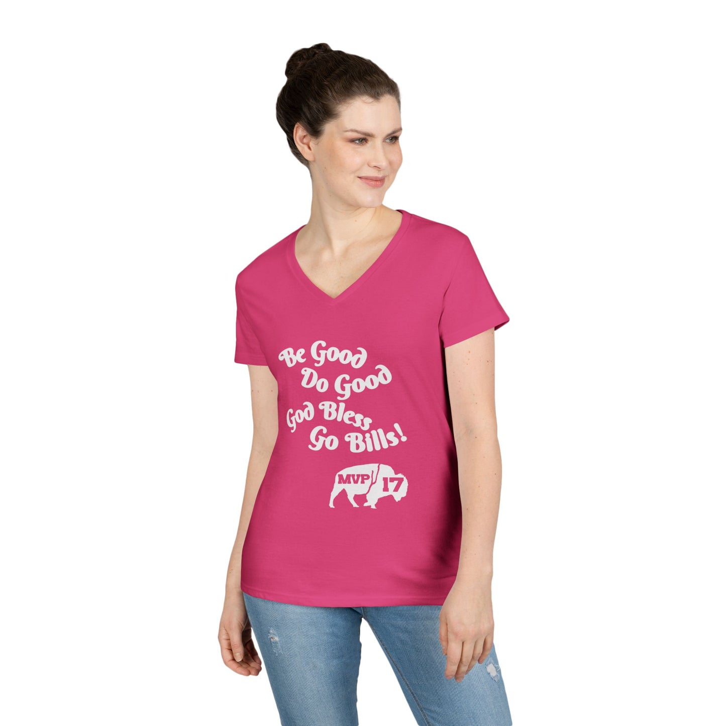 V-Neck T-Shirt - MVP 17's Quote 'Be Good, Do Good, God Bless, Go Bills'
