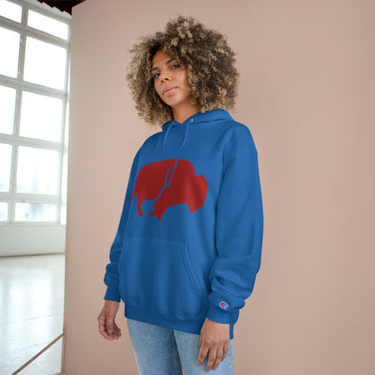 QKA Bills Backers Red Standing Buffalo Champion Hoodie