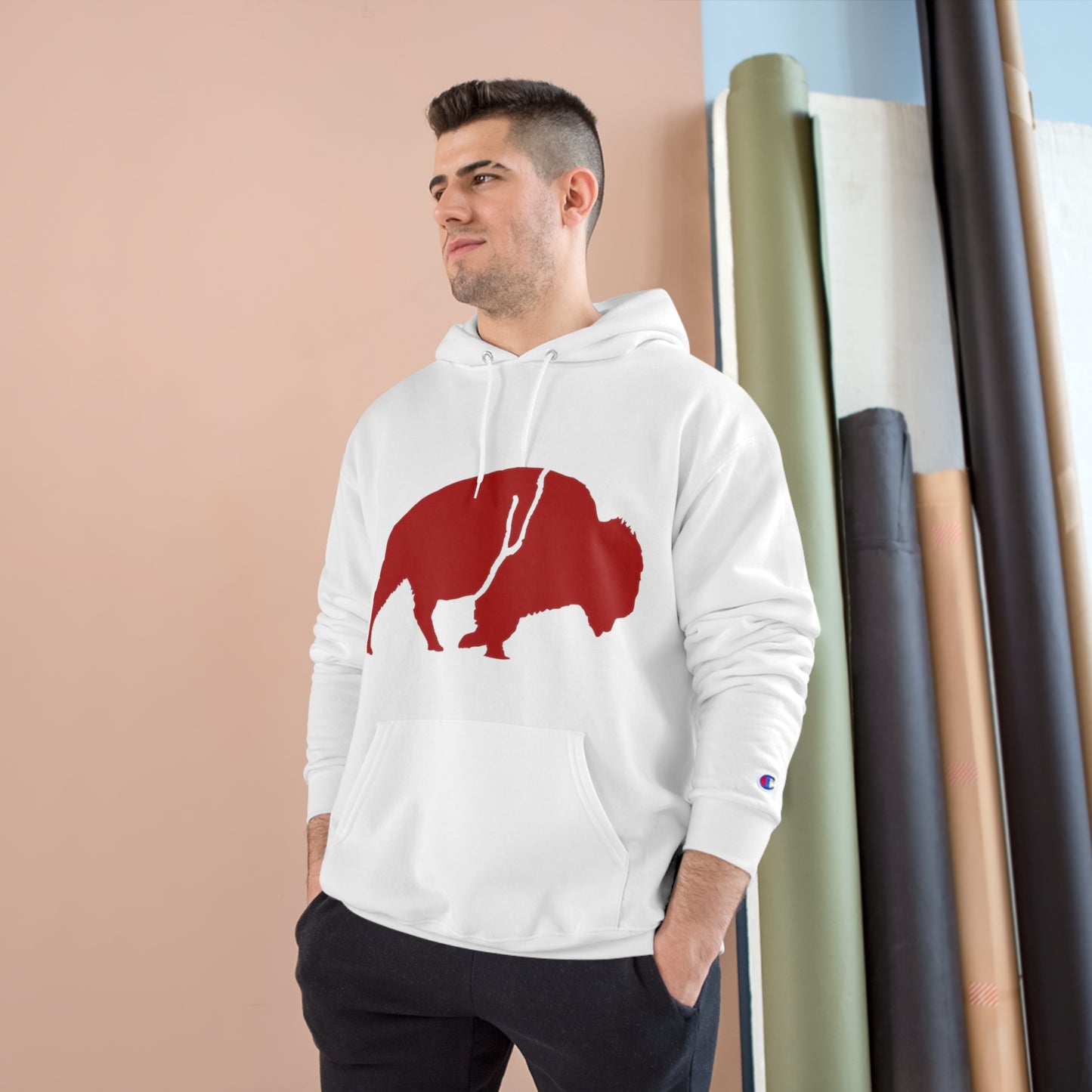 QKA Bills Backers Red Standing Buffalo Champion Hoodie