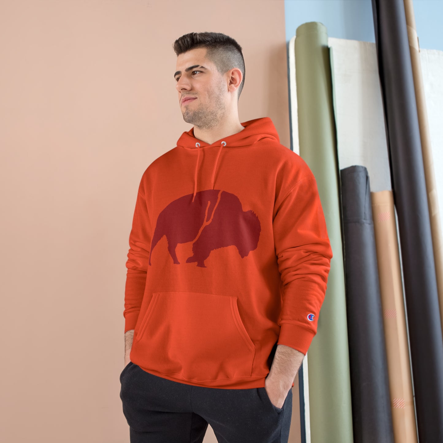 QKA Bills Backers Red Standing Buffalo Champion Hoodie