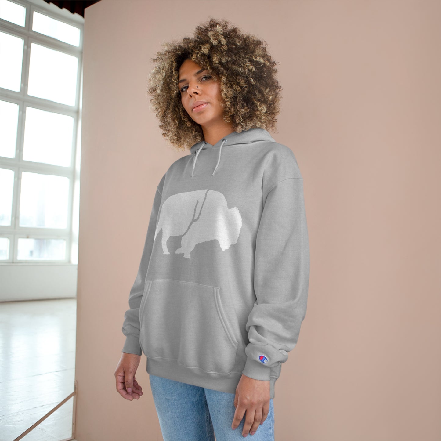 QKA Bills Backers White Standing Buffalo Champion Hoodie