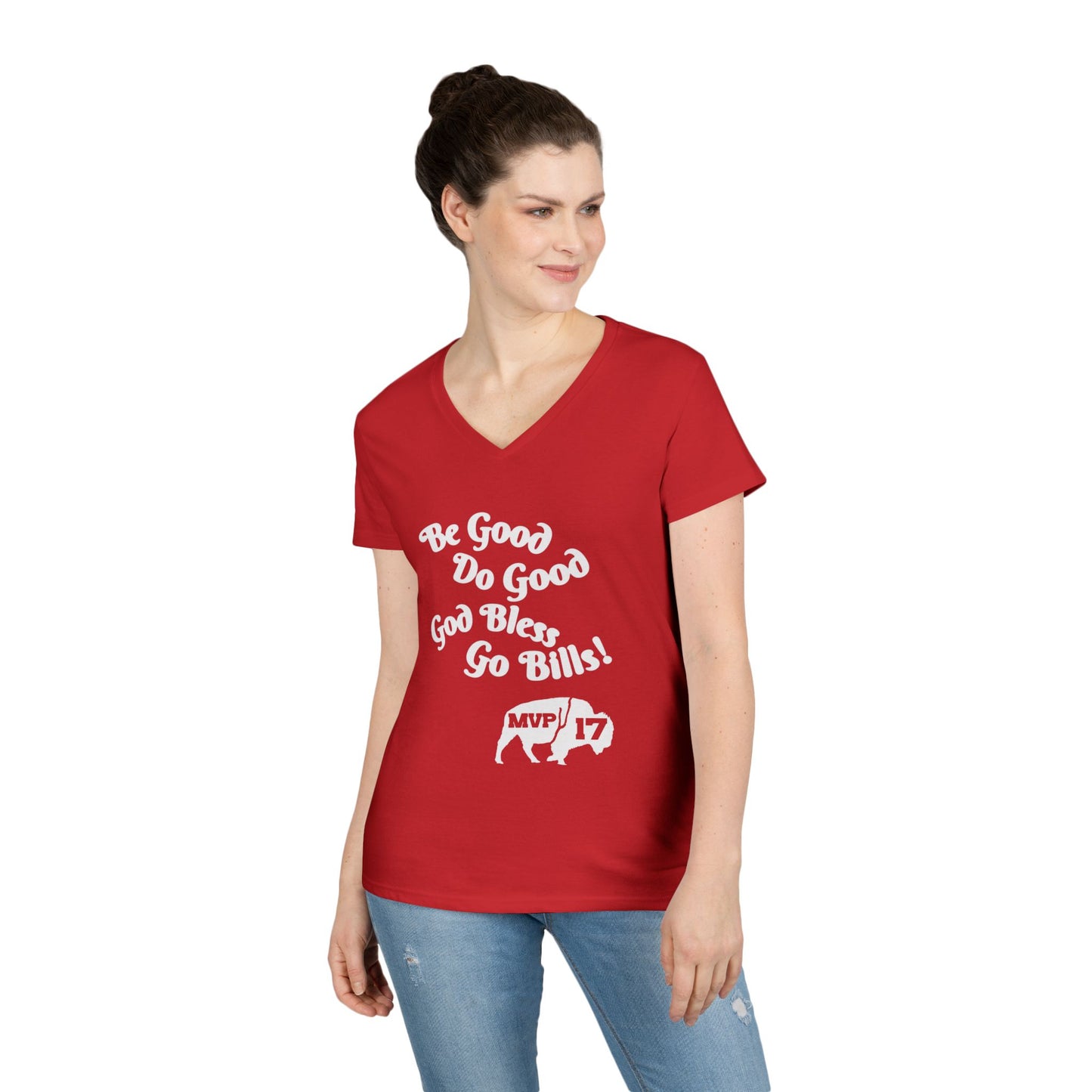 V-Neck T-Shirt - MVP 17's Quote 'Be Good, Do Good, God Bless, Go Bills'