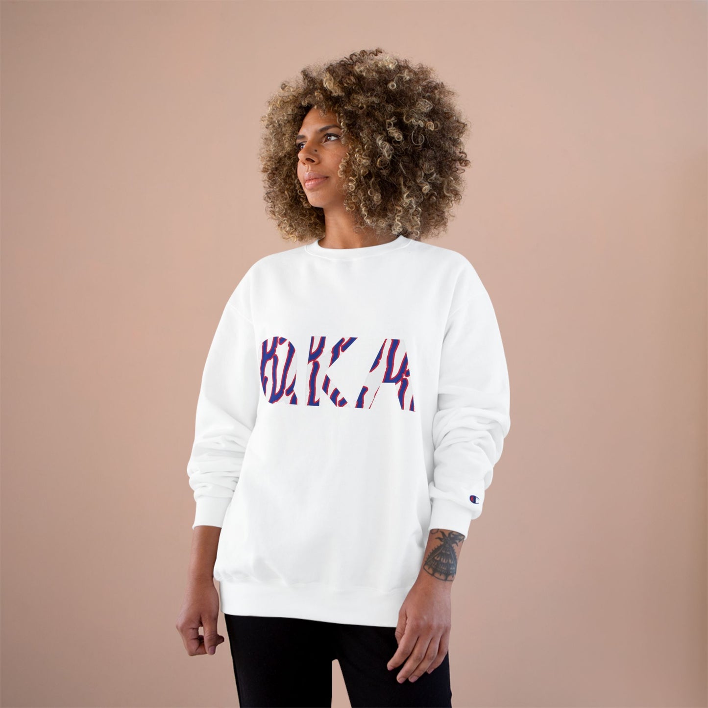 Stylish O.K.A. Champion Sweatshirt, Cozy Casual Wear, Gift for Friends, Ideal for Holidays, Summer Nights, Relaxation, Athleisure