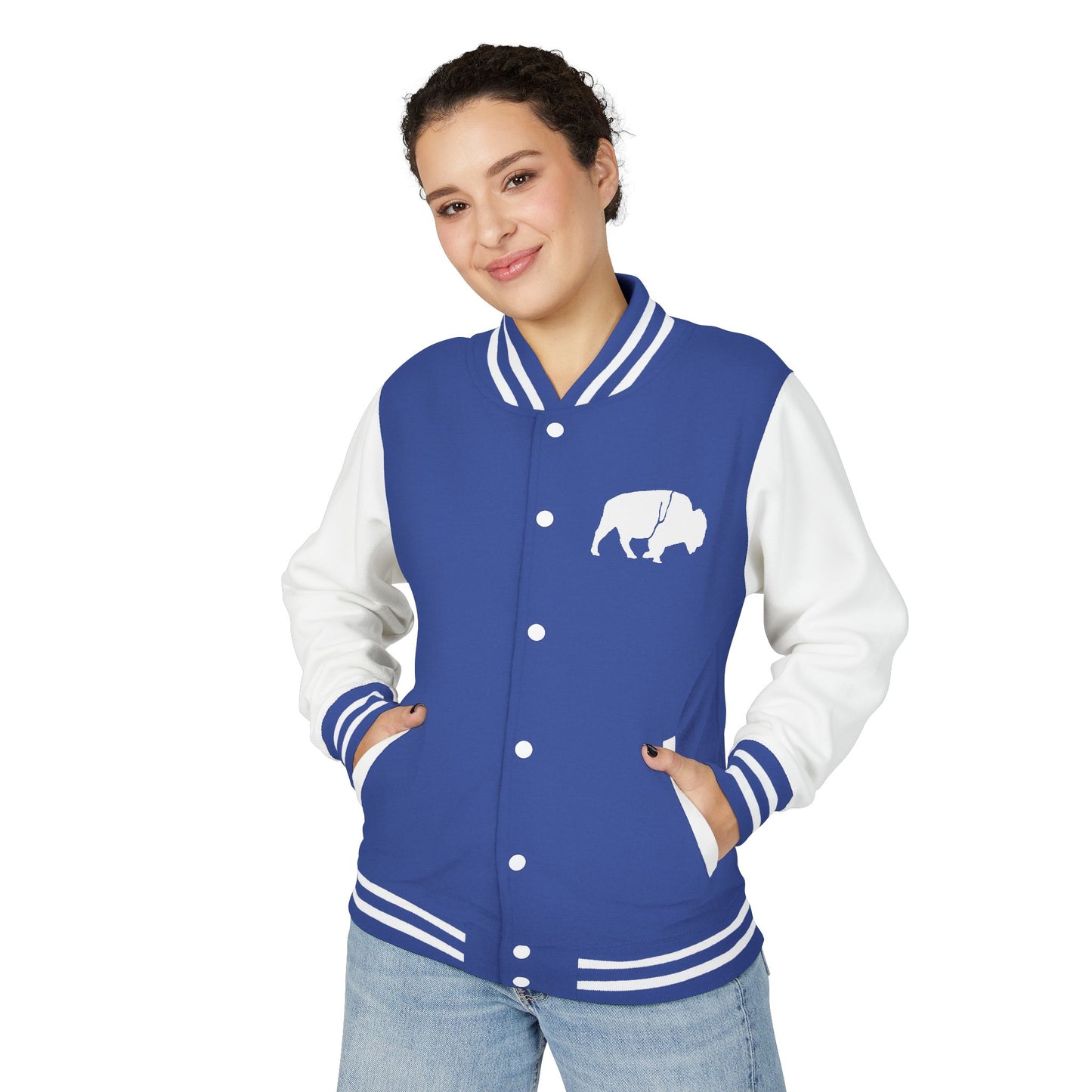 Stylish Unisex Heavyweight Letterman Jacket with Bold Buffalo Design | Perfect for Sports Fans, College Events, and Casual Outings