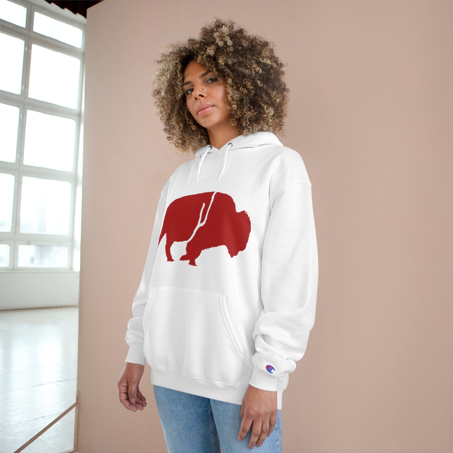 QKA Bills Backers Red Standing Buffalo Champion Hoodie