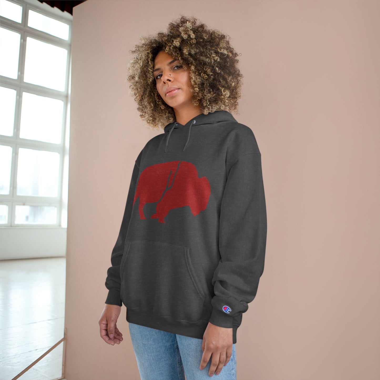 QKA Bills Backers Red Standing Buffalo Champion Hoodie
