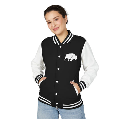 Stylish Unisex Heavyweight Letterman Jacket with Bold Buffalo Design | Perfect for Sports Fans, College Events, and Casual Outings