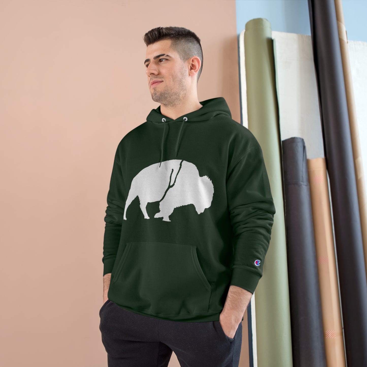 QKA Bills Backers White Standing Buffalo Champion Hoodie