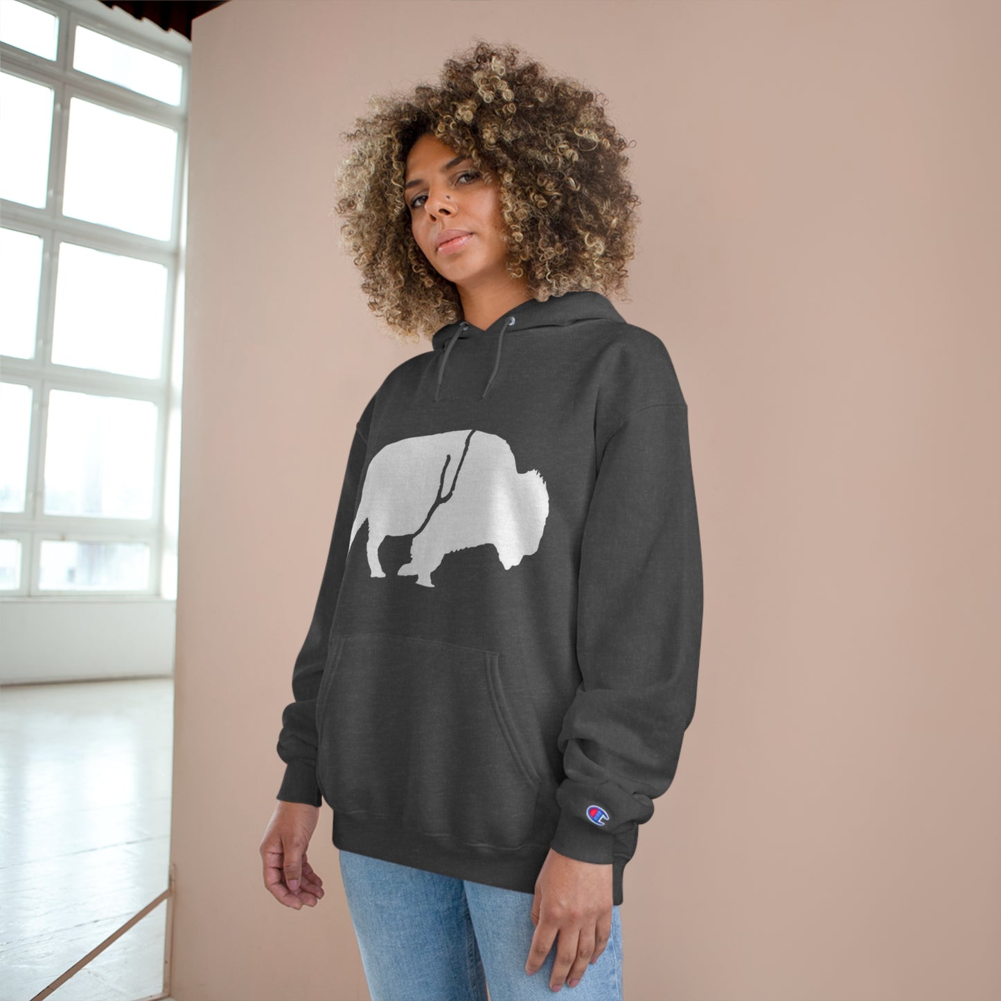 QKA Bills Backers White Standing Buffalo Champion Hoodie