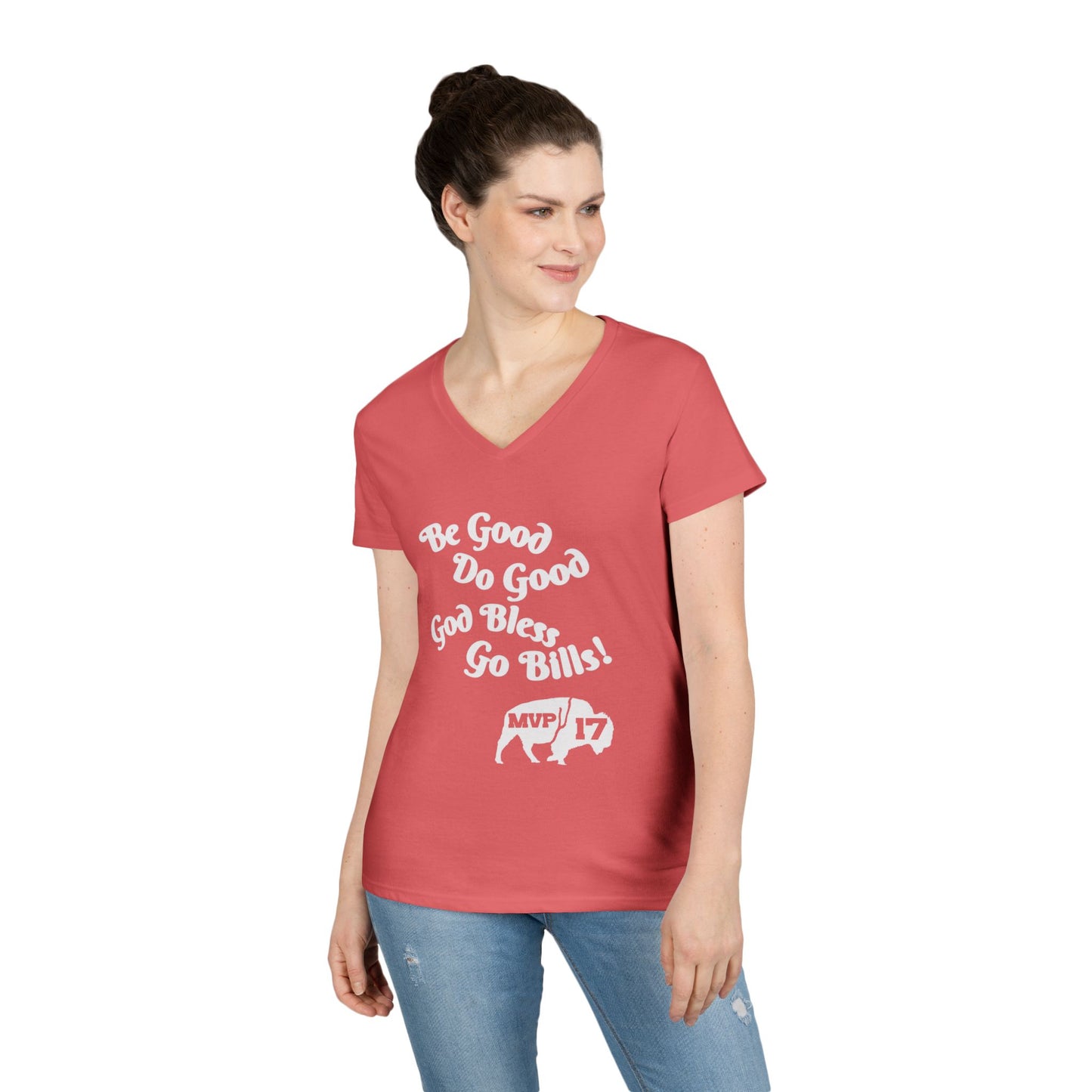 V-Neck T-Shirt - MVP 17's Quote 'Be Good, Do Good, God Bless, Go Bills'