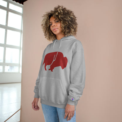 QKA Bills Backers Red Standing Buffalo Champion Hoodie